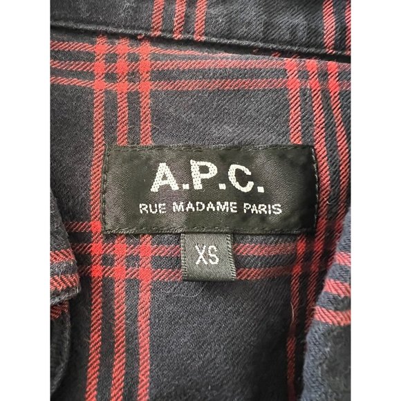 A.P.C. Cotton Flannel Shirt Men Blue Red Plaid Size XS Burton Front Classic - Picture 4 of 6